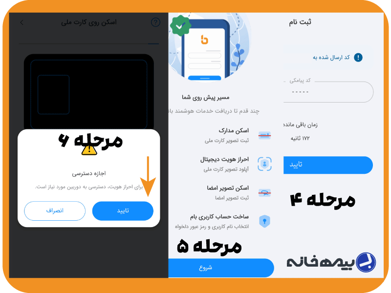 ارسال کد پیامکی و دسترسی به دوربین